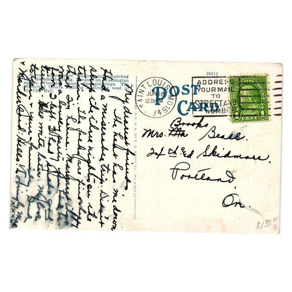 Municipal Courts Building St Louis MO Vintage Postcard Milwaukee Mailed 1934 - Picture 2 of 2